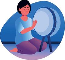 A character tapping drum with hand, flat illustration vector
