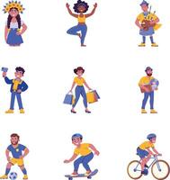 Pack of Character Activities Flat Style Illustrations vector