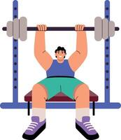 A flat style illustration showing a character doing bench press exercise vector