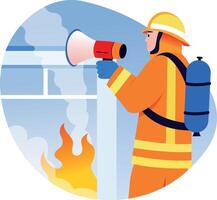A flat style illustration of a fireman guiding safety vector