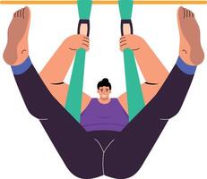 A flat style illustration showing a character doing aerial yoga vector