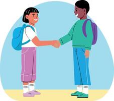 A flat style illustration showing two school friends doing a handshake vector