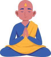 Flat illustration depicting a peaceful monk character vector