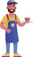 Flat style illustration showing a waiter serving coffee vector