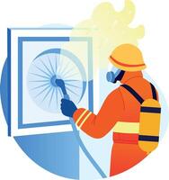 A flat style illustration showing a fireman giving ventilation vector