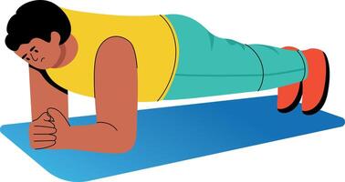A flat style illustration showing a character doing plank vector