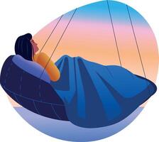 A character lying on a swing bed, flat illustration vector