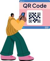 Customer scanning qr code for payment, flat style illustration vector