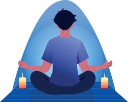 Flat illustration showing a character doing candle meditation vector