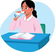 A student drinking water in class, flat style illustration vector