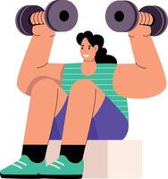 A flat style illustration showing a character doing barbell exercise vector