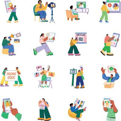 Pack of Advertising Techniques Flat Style Illustrations