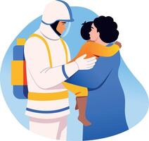 A flat style illustration showing a fireman comforting a child vector