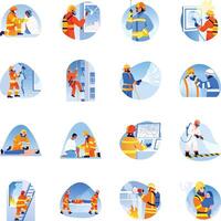 Set of 16 Fireman Characters Flat Style Illustrations vector