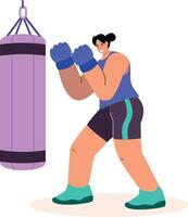 A character doing punching bag exercise, flat style illustration vector