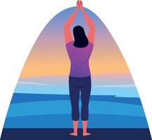 A flat style illustration showing a character doing sun salutation vector