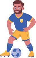 Flat style illustration showing soccer player kicking the ball vector