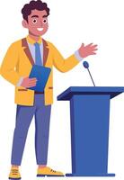 A flat style illustration of presenter speaking with mic vector