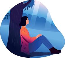 A tree sitting character illustration in flat style vector