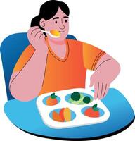 A flat style illustration of a character eating healthy vector