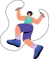 A flat style illustration showing a character doing jump rope exercise vector