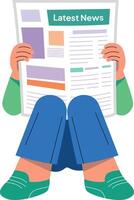 An illustration of reading a newspaper in flat style vector
