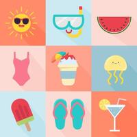 Summer pattern. Set of Summer posters. Ice cream, beach umbrella, flip flops and a cocktail . Abstract background patterns. Perfect background for posters, cover art, flyer, banner. vector