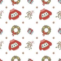 Minimalist Christmas seamless pattern with sweater and mistletoe. illustrations. vector