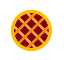 Yellow Pie with Lattice Crust Illustration. Simple Dessert Icon. Minimalist Design of a Round Pie with a Grid Top. Isolated Illustration. png