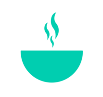 Teal Steaming Bowl Illustration. Simple Food Icon - Clean and basic illustration of a teal bowl with steaming vapor rising from it. Transparent background png
