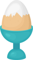 Soft boiled egg in a blue cup with broken shell on top. png