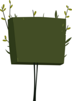 Stylized illustration of a neatly trimmed, box-shaped shrub on thin stems, surrounded by sprigs with small leaves against a plain background. png