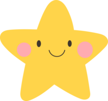 Cheerful yellow star with a cute face and pink cheeks, radiating happiness and joy, perfect for illustrations and designs. png