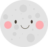 Whimsical moon with a playful smile and rosy cheeks, radiating warmth and charm in its celestial glow, a delightful cosmic companion. png