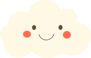 Cute cloud with a smiling face and blushing cheeks. A playful image for children's designs, adding a cheerful touch to any project. png
