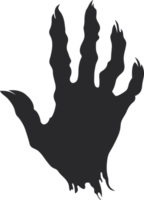 Silhouetted creature claw emerging from darkness, sharp talons extend. Eerie mystery, primal and menacing, a haunting silhouette of dread. png
