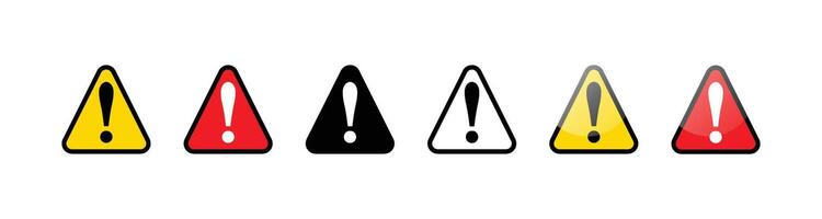 Set of Alert and Warning Sign Icons - Red, Yellow, and Black Exclamation Mark Symbols on White Background vector