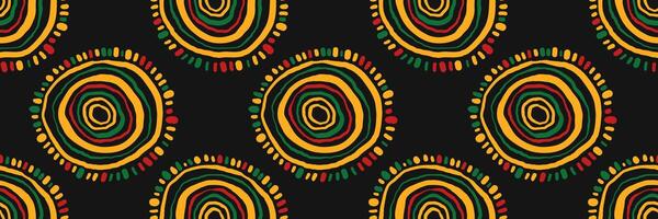 Abstract ethnic horizontal background with ornament. African geometric seamless pattern with hand drawn curved circles. Juneteenth celebration background. doodle illustration. vector