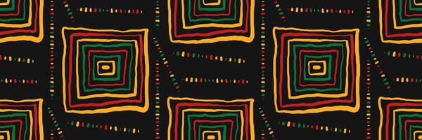 African geometric seamless pattern with hand drawn curved squares. Abstract ethnic horizontal background with ornament. Juneteenth celebration background. doodle illustration. vector