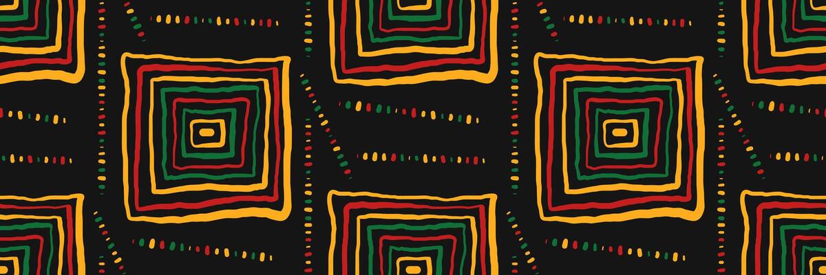 African geometric seamless pattern with hand drawn curved squares. Abstract ethnic horizontal background with ornament. Juneteenth celebration background. doodle illustration.