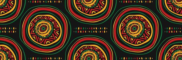 African geometric seamless pattern with hand drawn curved circles. Abstract ethnic horizontal background with ornament. Juneteenth celebration background. doodle illustration. vector