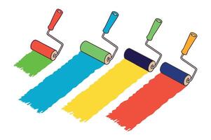 Roller Brush Icon Square Button COLOR Set vector
