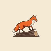 Fox standing on a log logo design vector