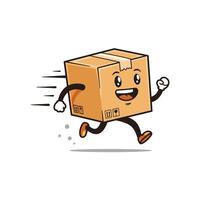 Cartoon illustration of a cardboard box running logo design vector