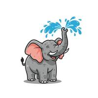 Elephant is spraying water from its trunk logo design vector