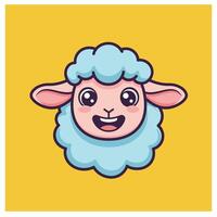 Cartoon sheep head logo design on a yellow background vector