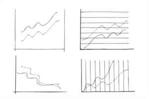 Set of linear graphs with red and blue lines showing different trends and dynamics illustration. Change in time of election results or income. For business analytics, financial reports vector