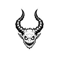 Black and white logo design of a demon head with horns vector