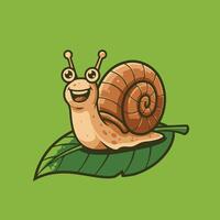 Cartoon snail on a leaf logo design on a green background vector