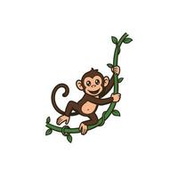 Cartoon monkey climbing on a branch logo design vector